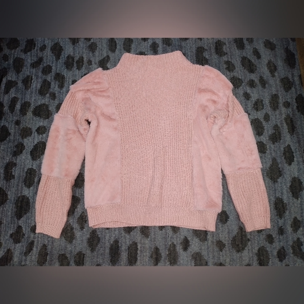 Pink Cable Knit Sweater With Fur sz M